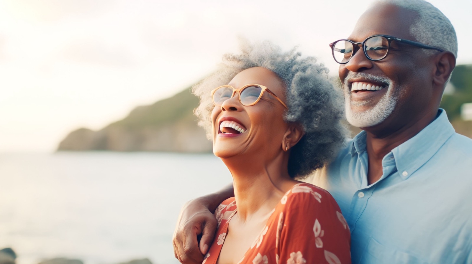 Romantic senior couple by the ocean.